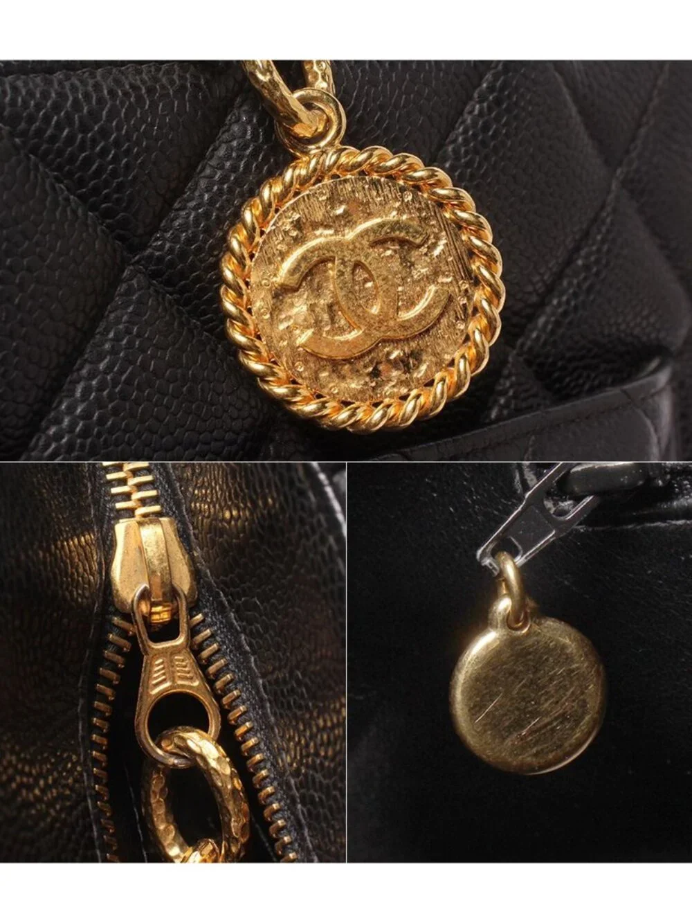 Chanel Tote Shoulder Bag Gold Caviar Leather